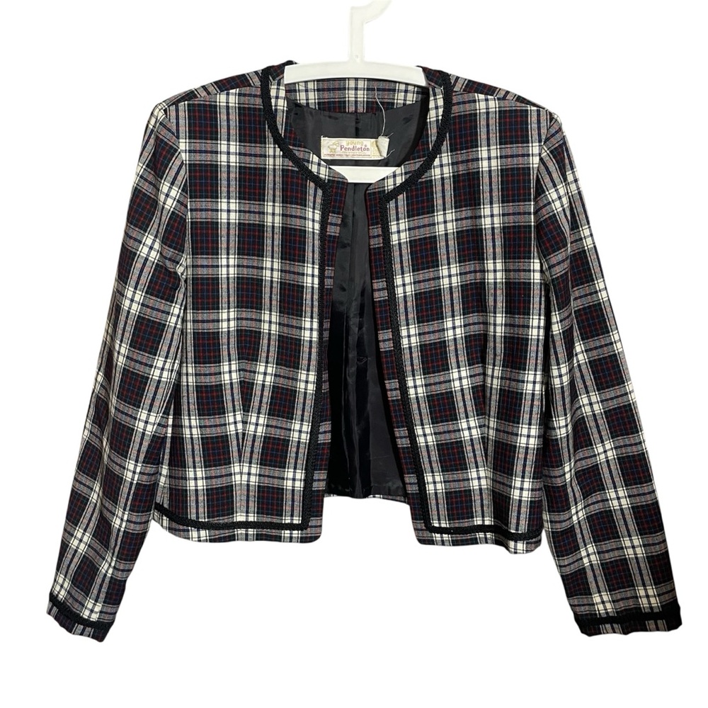 Young Pendleton 100% Virgin Wool Jacket Vintage Plaid Open Blazer